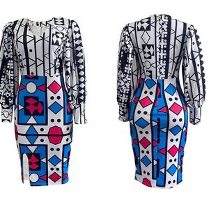 Fun and Sexy Bubble Sleeve Multi Print V-Neck Dress